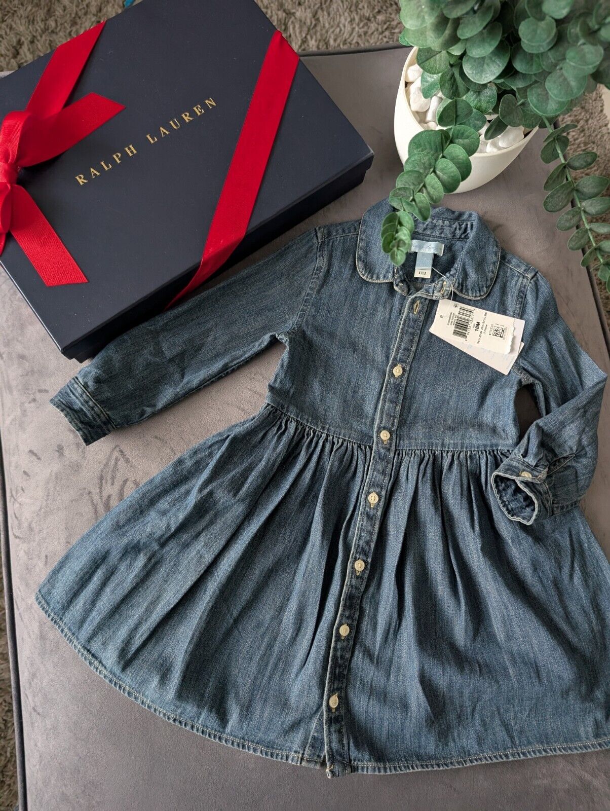 New Ralph Lauren girls denim style shirt dress occasion 18m Baby Winter  £90