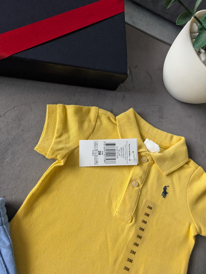 New polo Ralph Lauren baby Polo Shirt Yellow + Pony Embroidery Shorts 3m gift