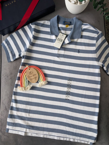 New Ralph Lauren Boys Smart Stripe Short Sleeve Polo Blue White  14y Boys