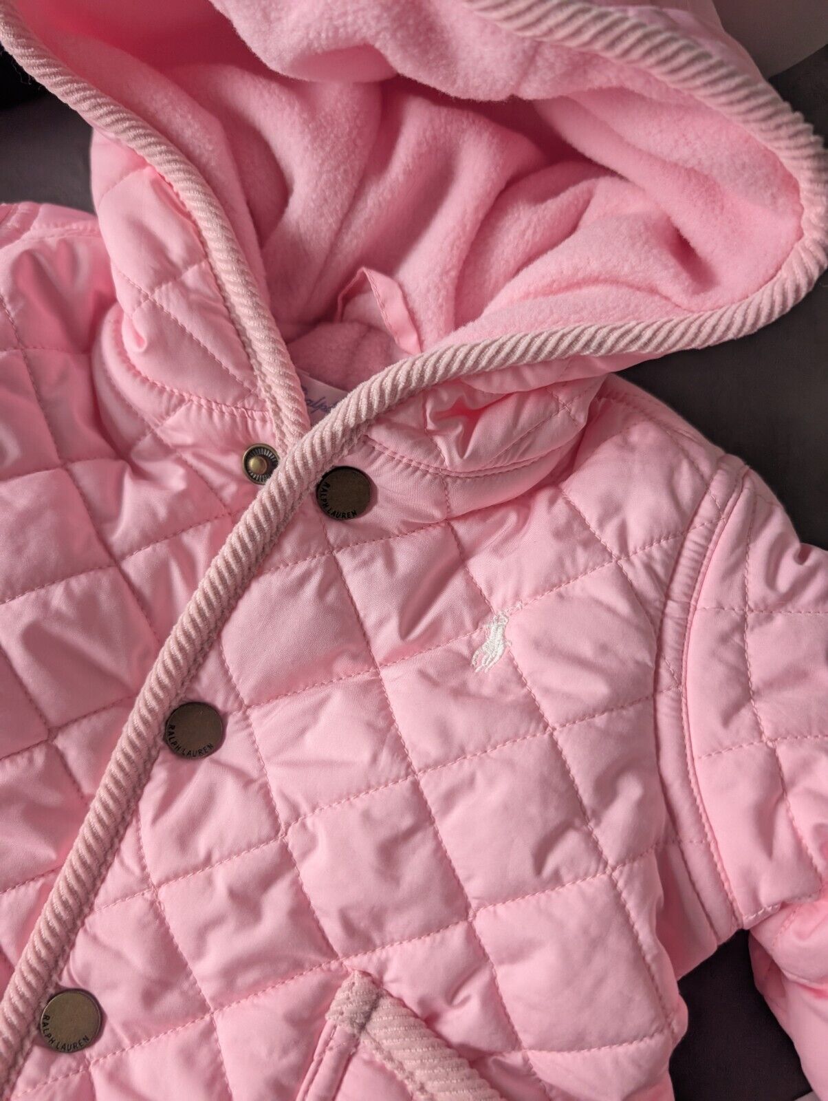 New ralph lauren Baby Pink quilted fleece lined pram suit snowsuit 0-3m Gift