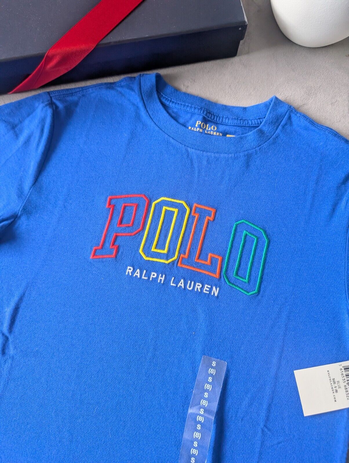 New Ralph Lauren Boys Blue Smart Pony T Shirt Age 8 Casual Embroided Rainbow