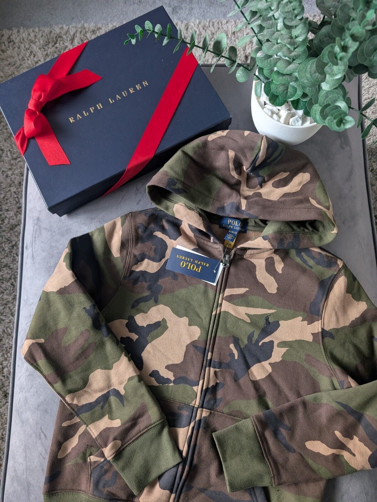 New Polo Ralph Lauren Camo Full Zip Hoodie In Kids Size 10-12y Army Gift Jacket