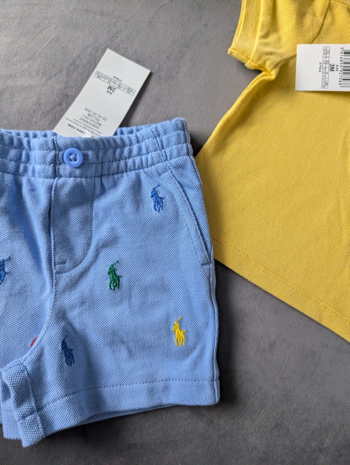 New polo Ralph Lauren baby Polo Shirt Yellow + Pony Embroidery Shorts 3m gift