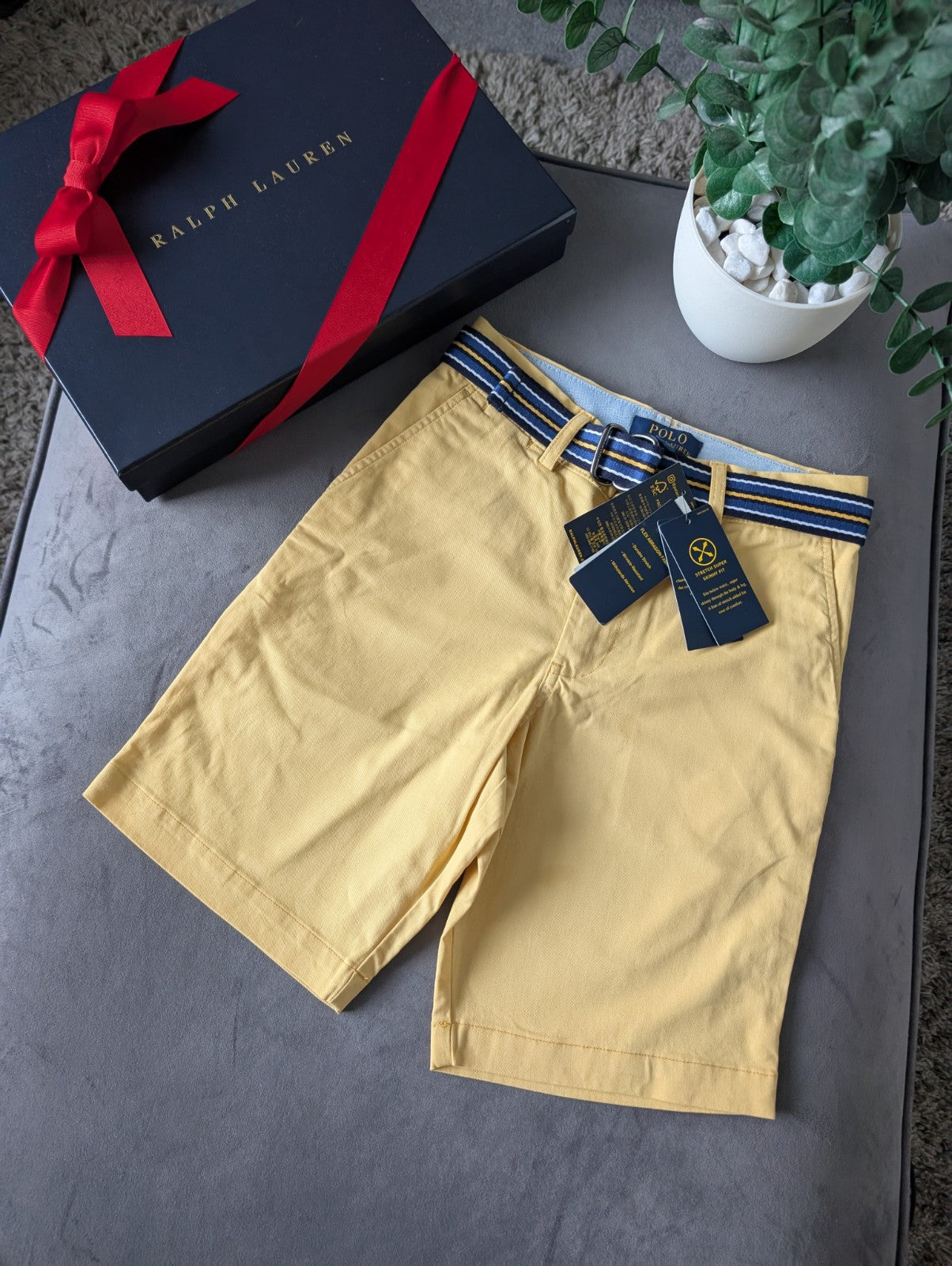 New Ralph Lauren Boys Yellow Chino Shorts + Belt Smart Gift 10y Casual Summer