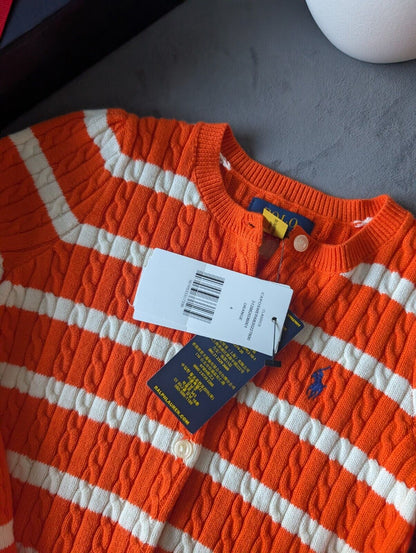 New Ralph Lauren Girls Knitted Cardigan 4 Years BNWT Orange White Stripe Gift