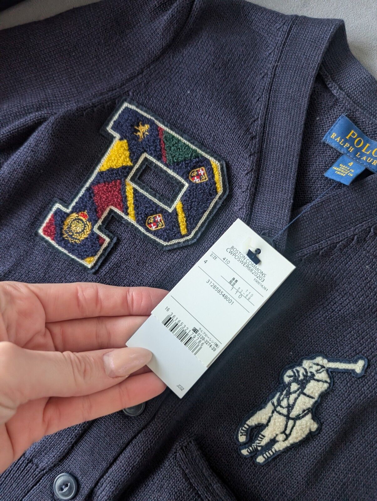 New Ralph Lauren Boys Patchwork Navy Cable Knit Cardigan Chunky Buttoned Age 4