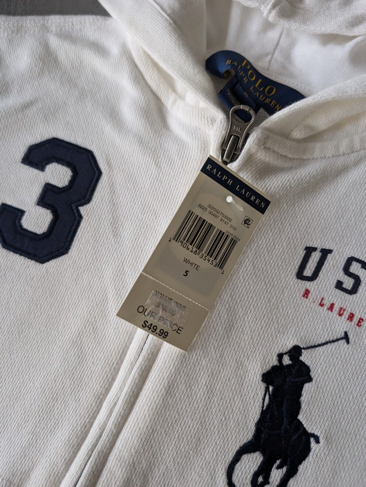 New Boys Ralph Lauren White Hoodie Polo Top American Flag Smart Age 5 Gift