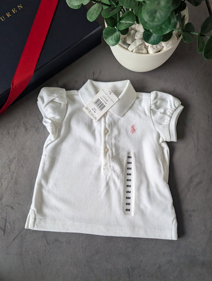 New Polo Ralph Lauren Baby Girls White Frill Polo Smart Knit Gift 3-6m