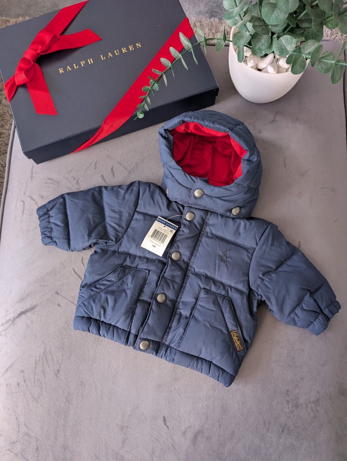 New Ralph Lauren Baby Boys  Down Vintage Jacket Coat 0-3m Navy Red Warm Gift