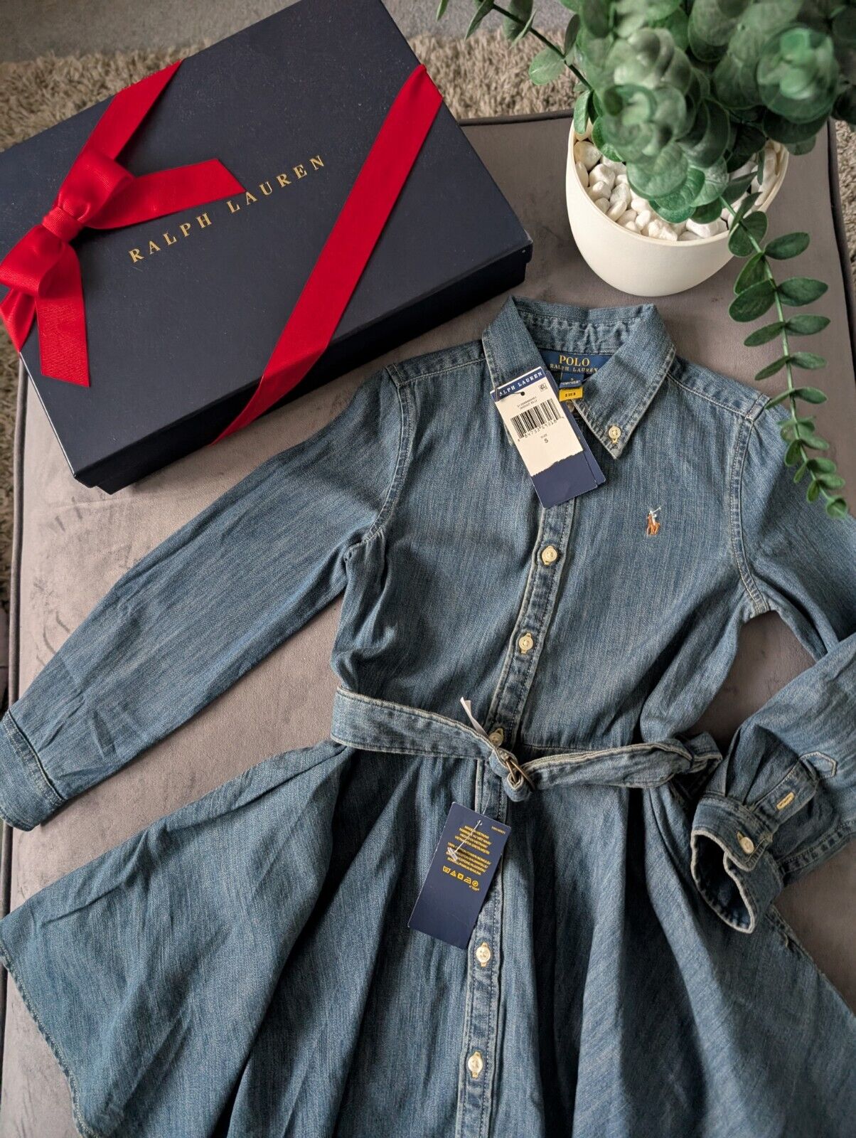 New Ralph Lauren girls denim style shirt dress belted occasion 5 Yrs Winter