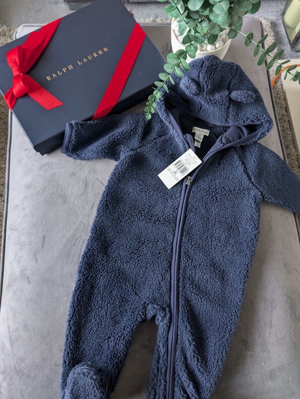 New Ralph Lauren baby boys faux shearling bear all in one snowsuit baby gift 3-6