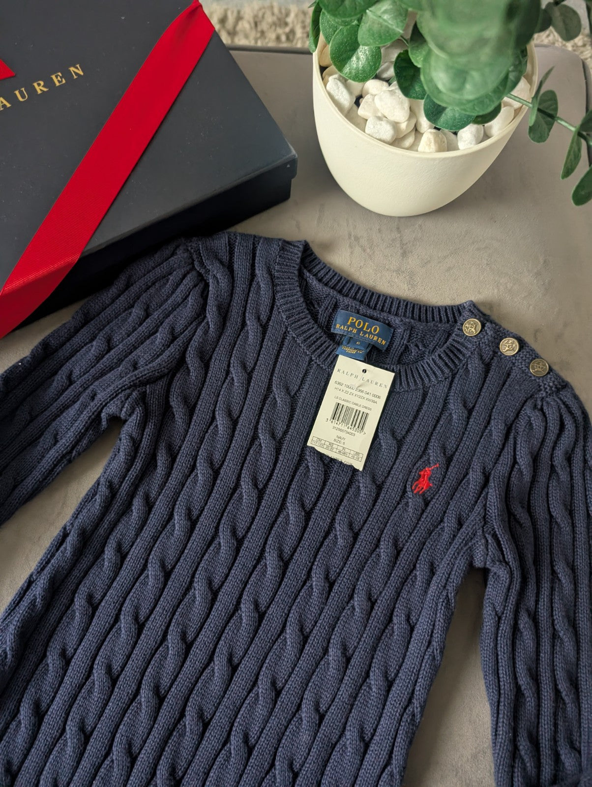 New Polo Ralph Lauren Girls Cable Knit Blue Crew Neck Dress 6y Navy Gift Smart