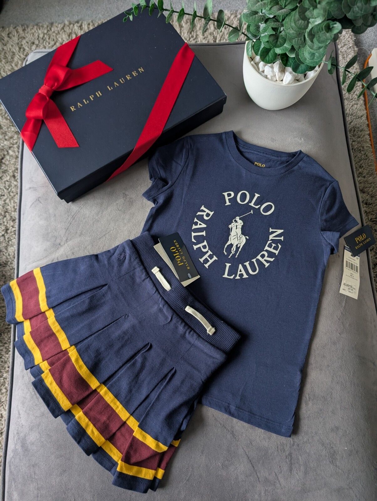 New Gorgeous Girls Ralph Lauren Navy Stripe Outfit Top + Skort 5-6yrs Gift 2pcs