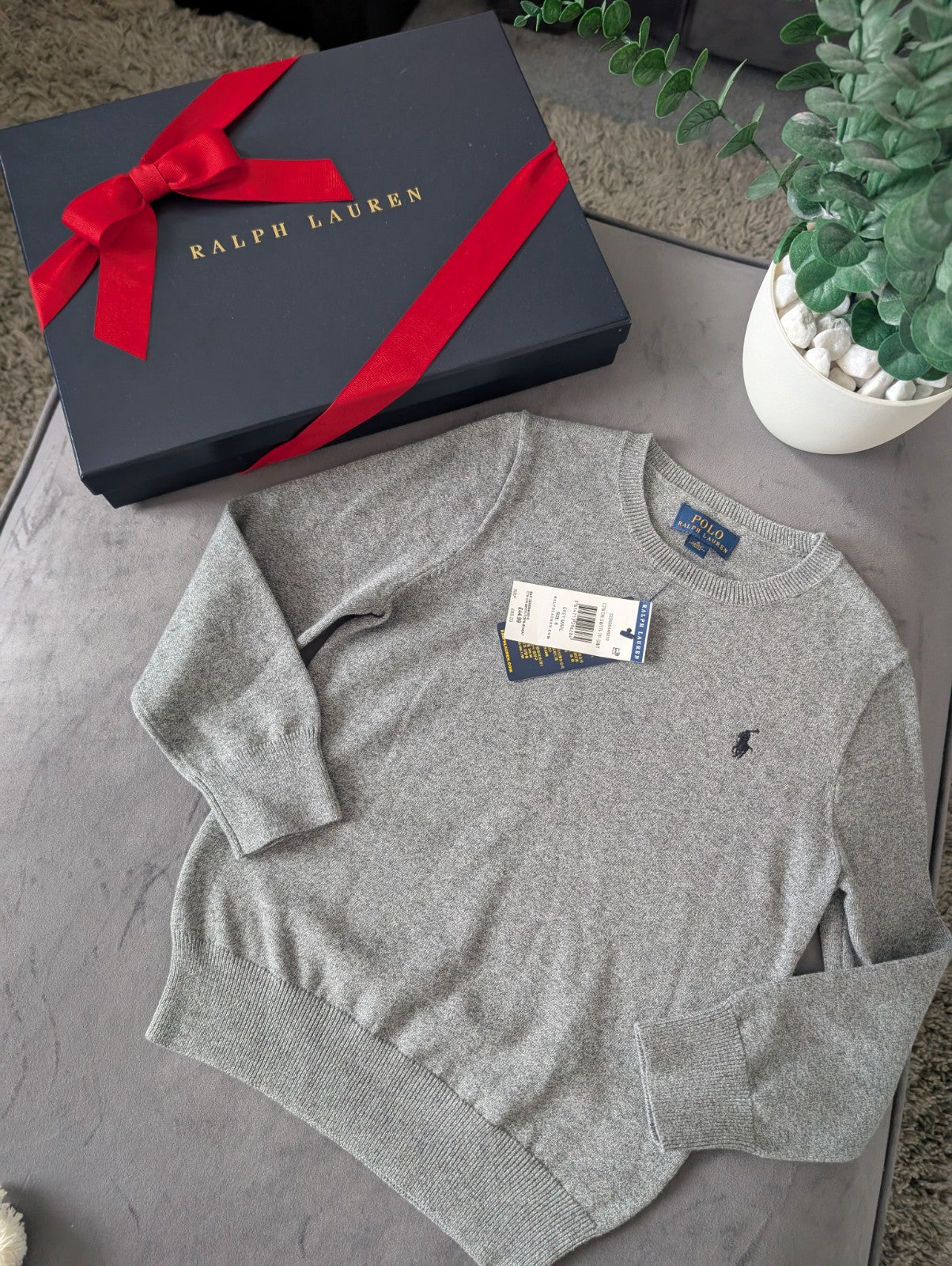 New Ralph Lauren Boys Grey Smart Casual Pullover Basic Jumper Pony Logo Age 6y