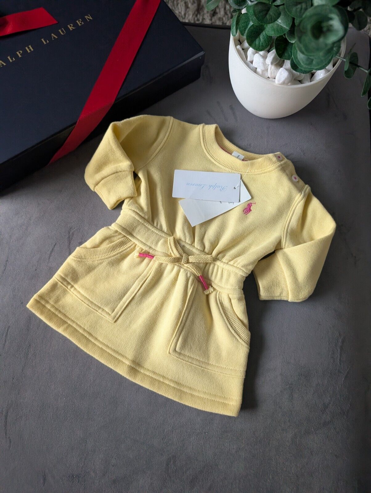 New Ralph Lauren baby Girls Yellow Sweater Jumper Dress Spring 0-3m Gift