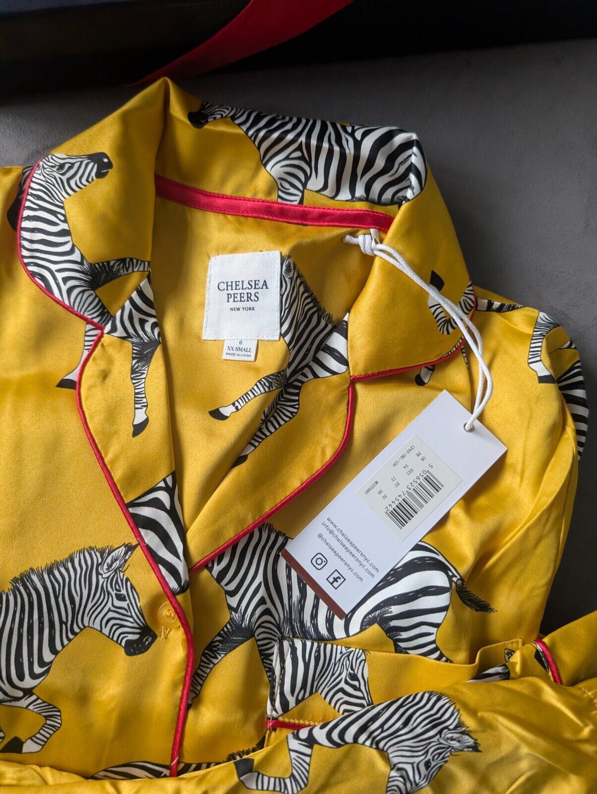 New Chelsea Peers Jacquard Yellow Zebra Print Long Sleeve Pyjama Set Size 6 Xxs