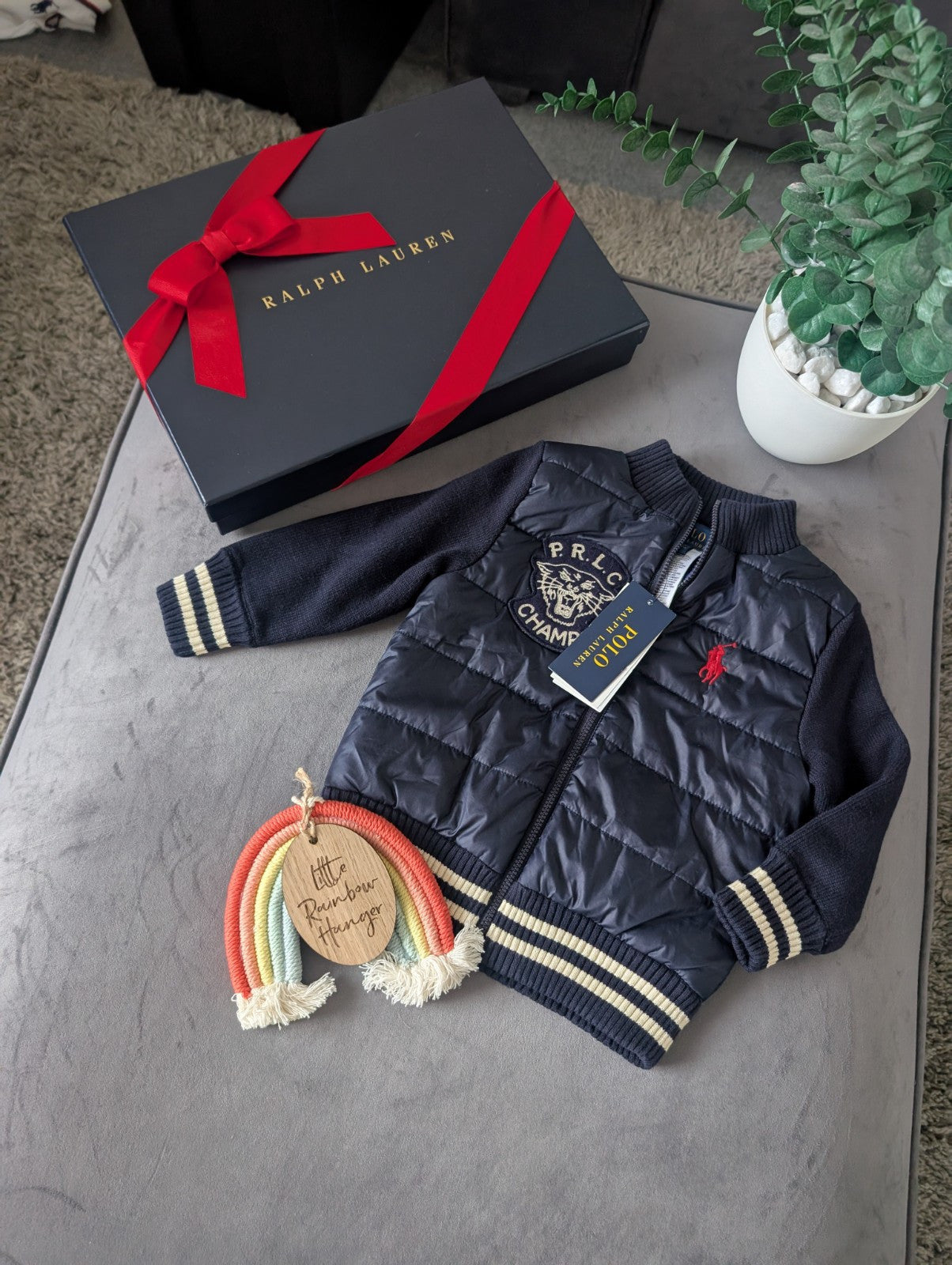 New Ralph Lauren Baby Boys Reversible Jacket Hoodie 18-24m Navy Tiger Knit Gift