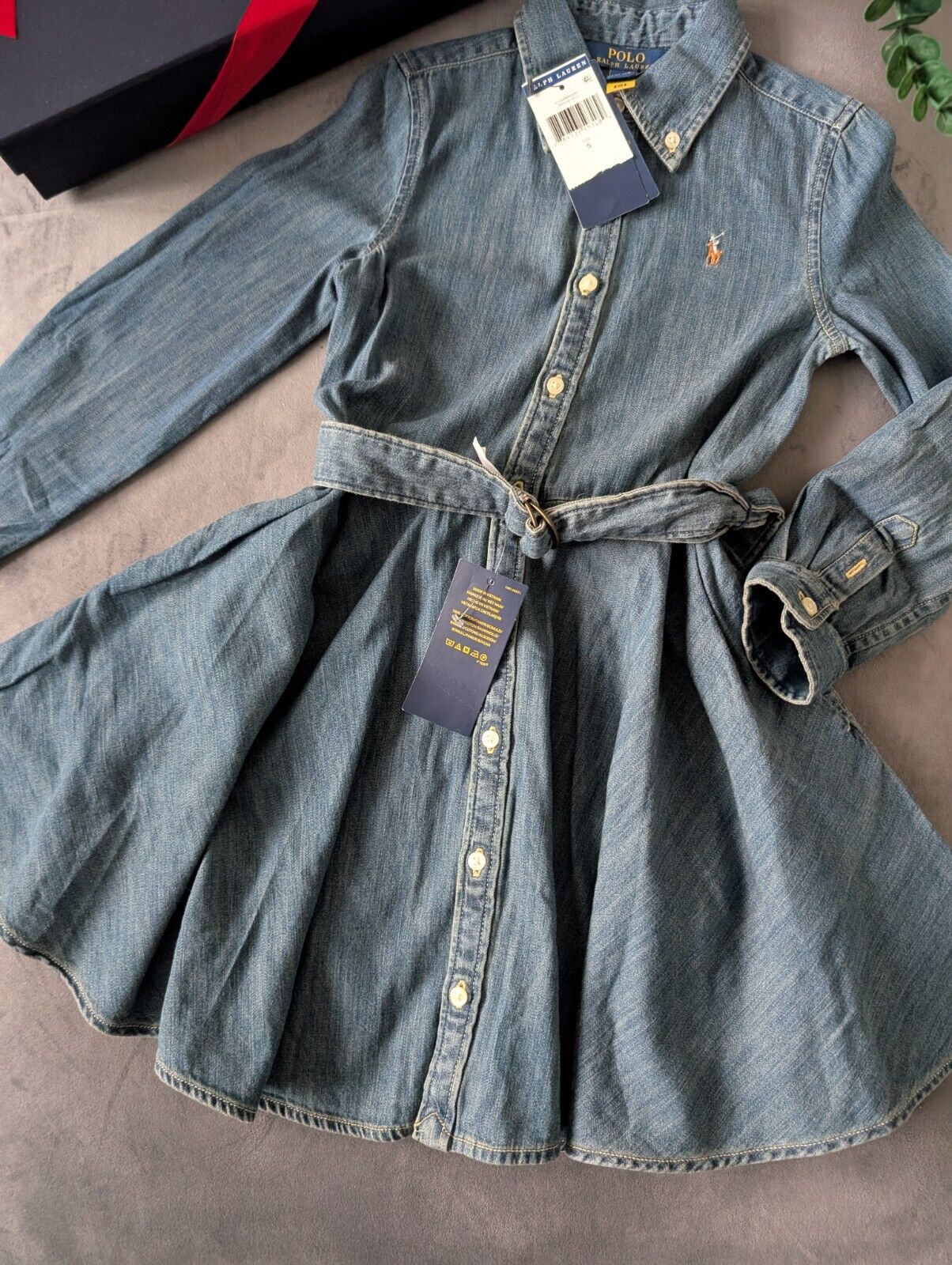 New Ralph Lauren girls denim style shirt dress belted occasion 5 Yrs Winter