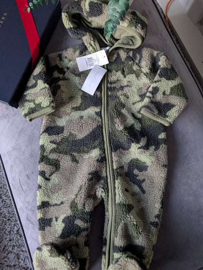 New Ralph Lauren baby boys faux shearling bear all in one snowsuit Army gift 6-9