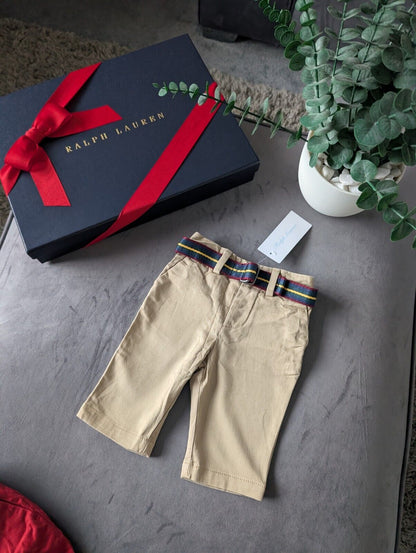 New Ralph Lauren Baby Boys Smart Chino Trousers Belted Gift Occasion 0-3m Beige