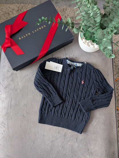 New Polo by Ralph Lauren Cable Knit Jumper Navy Girls 2 Years Xmas Gift