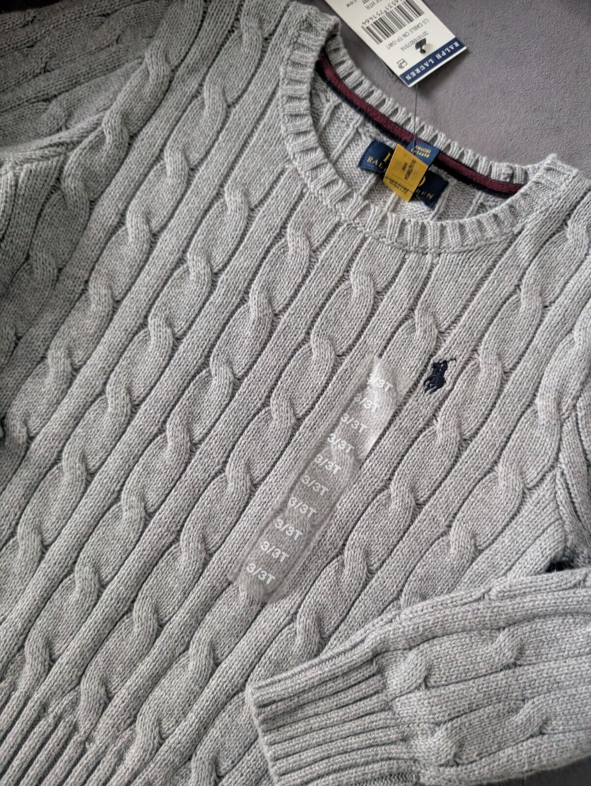 New Boys Ralph Lauren Grey Cable knit long sleeve jumper Cashmere Blend 5yr Gift