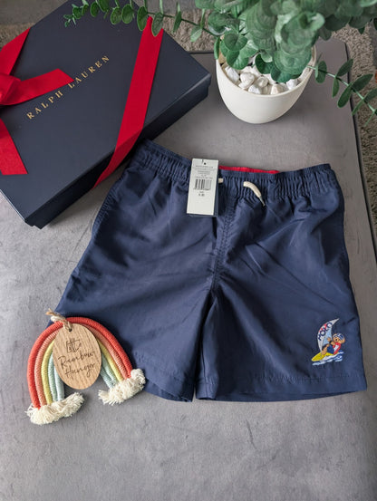 New Ralph Lauren Boys Swimming shorts Bear Surf Design Age 7-8yrs Summer Holiday