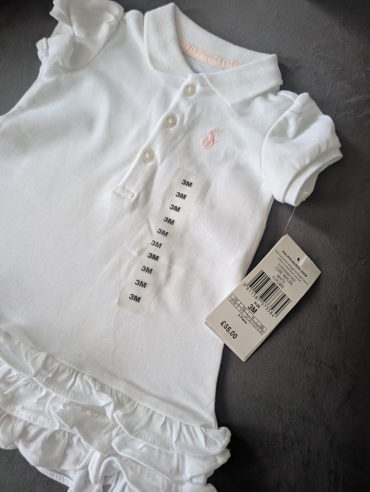 New Ralph Lauren Cupcake Pastel White Baby Girls Frill  Polo Dress 3 Months Gift