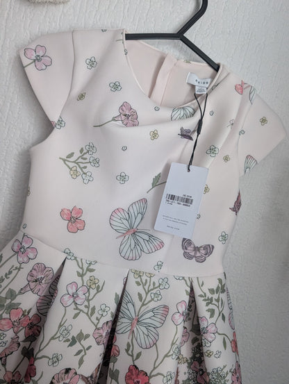 New REISS Butterfly Floral PRINTED SCUBA DRESS 7-8y Gift Pink Occasion Spring