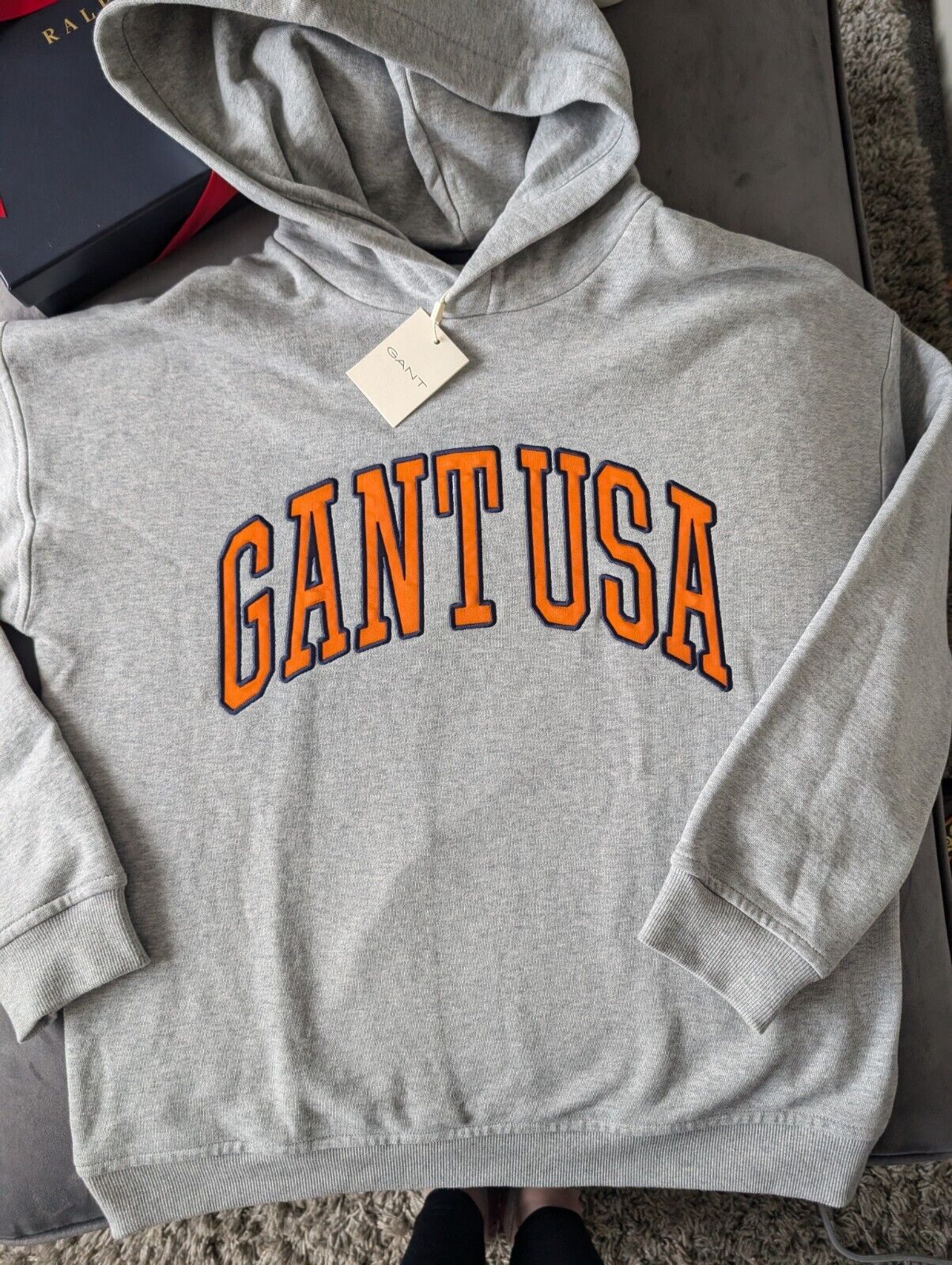 New GANT teens USA grey hoodie fleece jacket hoodie oversized fit 13-14y £100