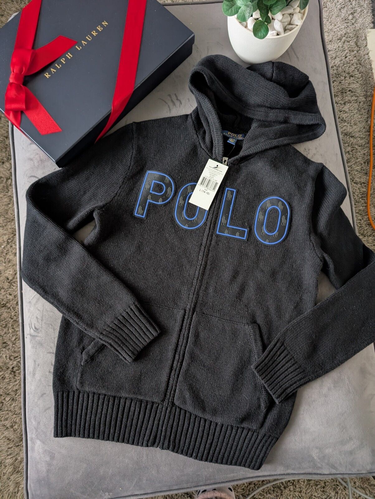 New Ralph Lauren boys big pony full zip knit jacket Embroidery  winter 14-16Y