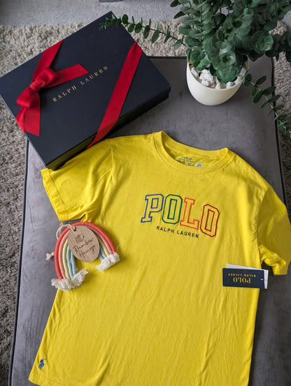 New Ralph Lauren Boys Embroidery Graphic Logo T Shirt Yellow 10-12y Gift Casual