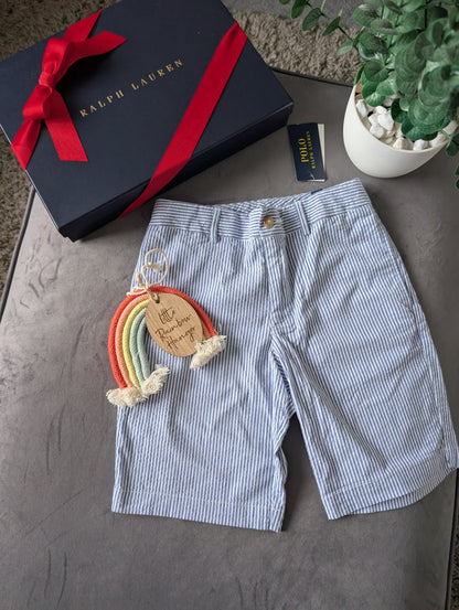 New Ralph Lauren Boys Blue White Shorts Stripe Smart Gift 10y Casual Summer