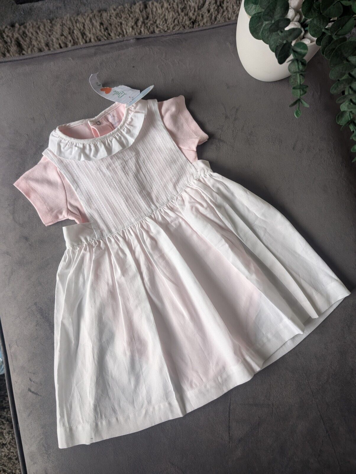 New Gorgeous Laranjinha Girls Age 12-18m Pink  White 2 In 1 Baby Dress Gift Fril