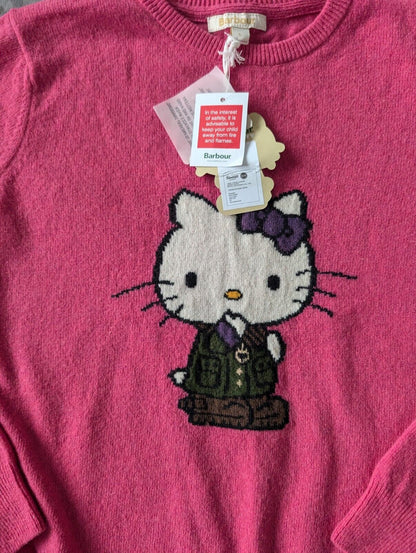 New RARE hello Kitty Barbour Pink Lambswool Jumper Gift Autumn Collector Girls L