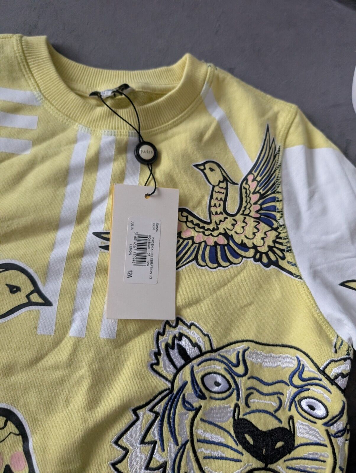 New Stunning Kenzo Girls Phoenix Paris Jumper age 12A Embroidery Yellow Julia