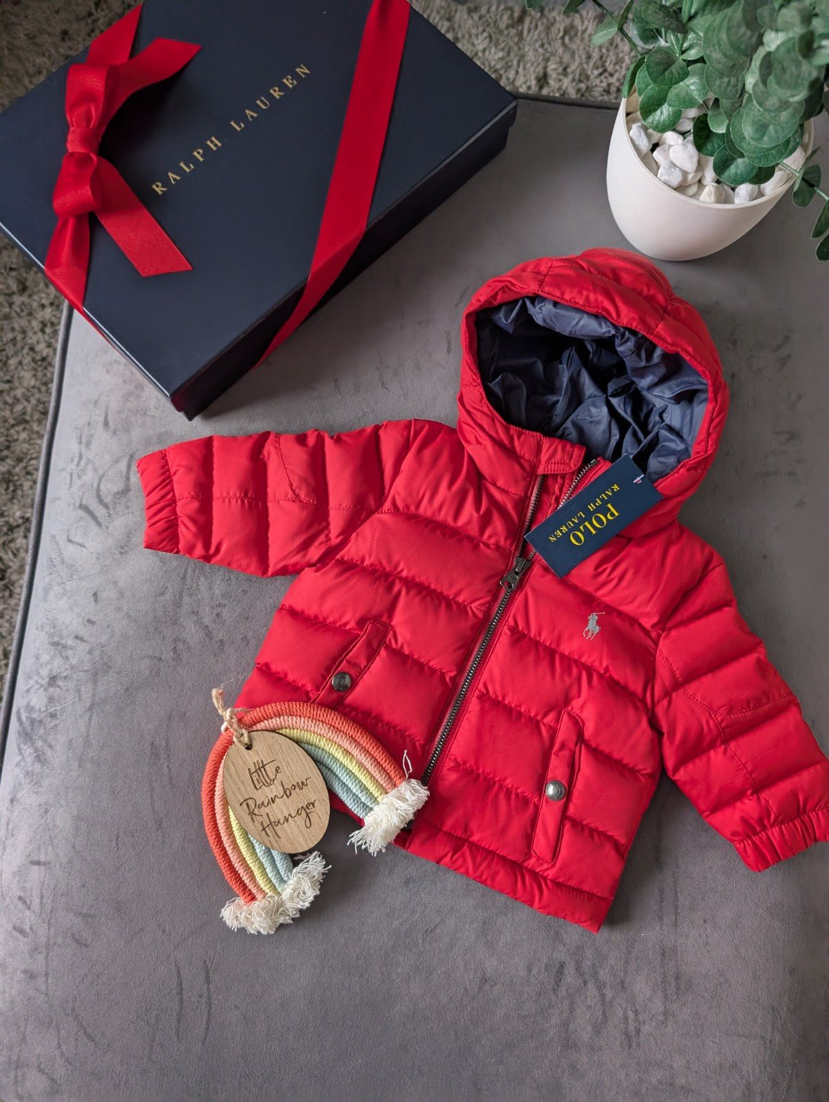 New Ralph Lauren Boys Polo Red Down Filled Jacket Puffer Coat Smart Warm 3-6m