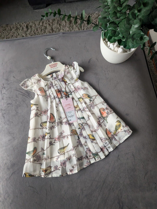 New Ted Baker Baby Girls Pleated Birds Occasion Dress Floaty 0-3m Gift Spring