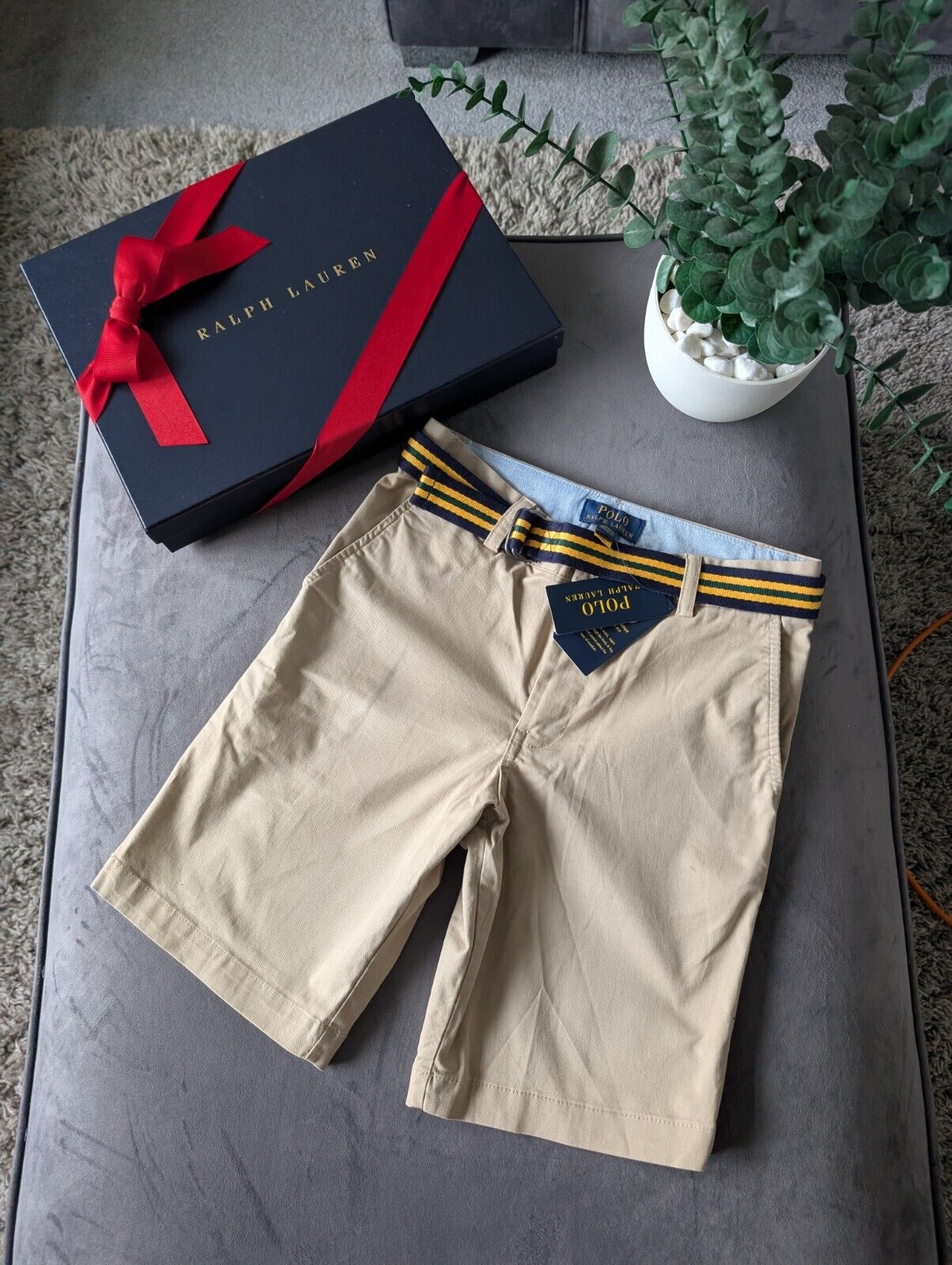 New Ralph Lauren Boys Beige Chino Shorts + Belt Smart Gift Age 12 Casual Summer