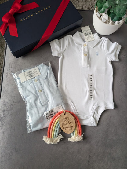 New Ralph Lauren Baby X2 White Blue Polo Logo Vest Collared Logo 3-6m Gift Baby