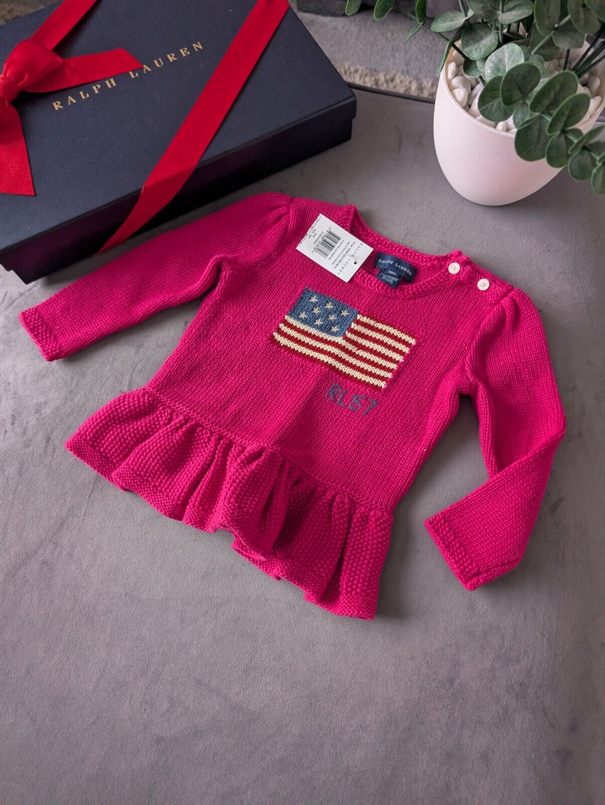 New Rare Polo Ralph Lauren USA American sweater 18M Pink Pony RL 67 Olympics