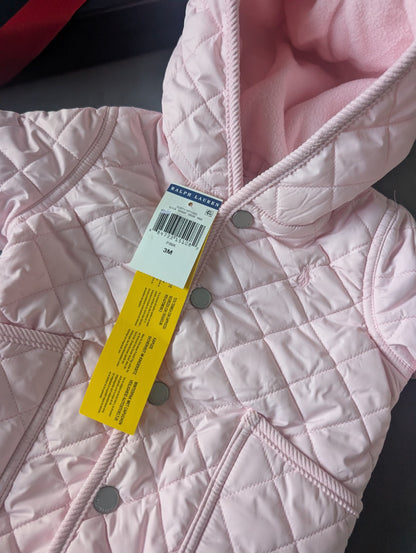 New ralph lauren Baby Pink quilted fleece lined pram suit snowsuit 0-3m Gift