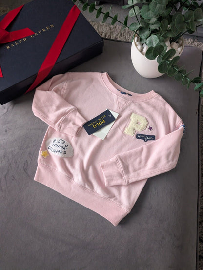 New Stunning Ralph Lauren Pink Embroidery Rugby Jumper 3yrs Cute Patchwork Gift