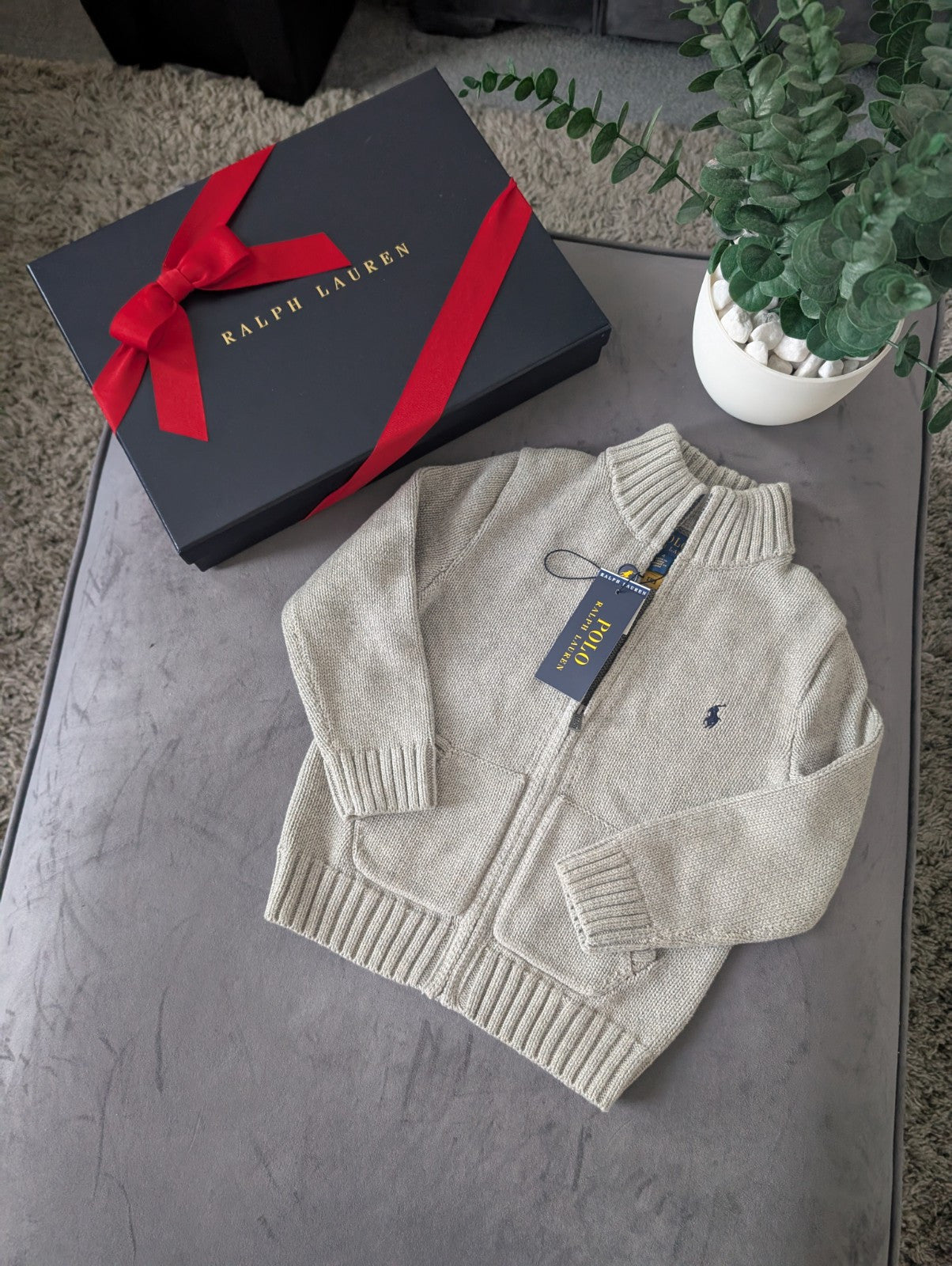 New 2024 Season Ralph Lauren boys smart Grey Full zip Grey knit jumper 3-4y Gift