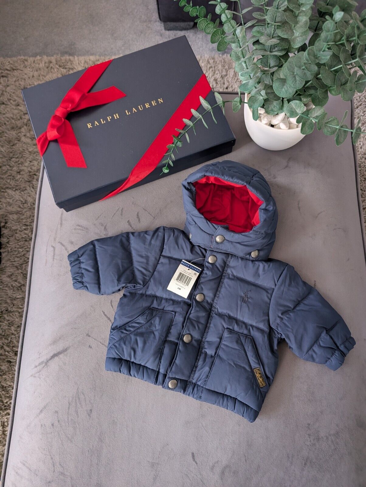 New Ralph Lauren Baby Boys  Down Vintage Jacket Coat 0-3m Navy Red Warm Gift