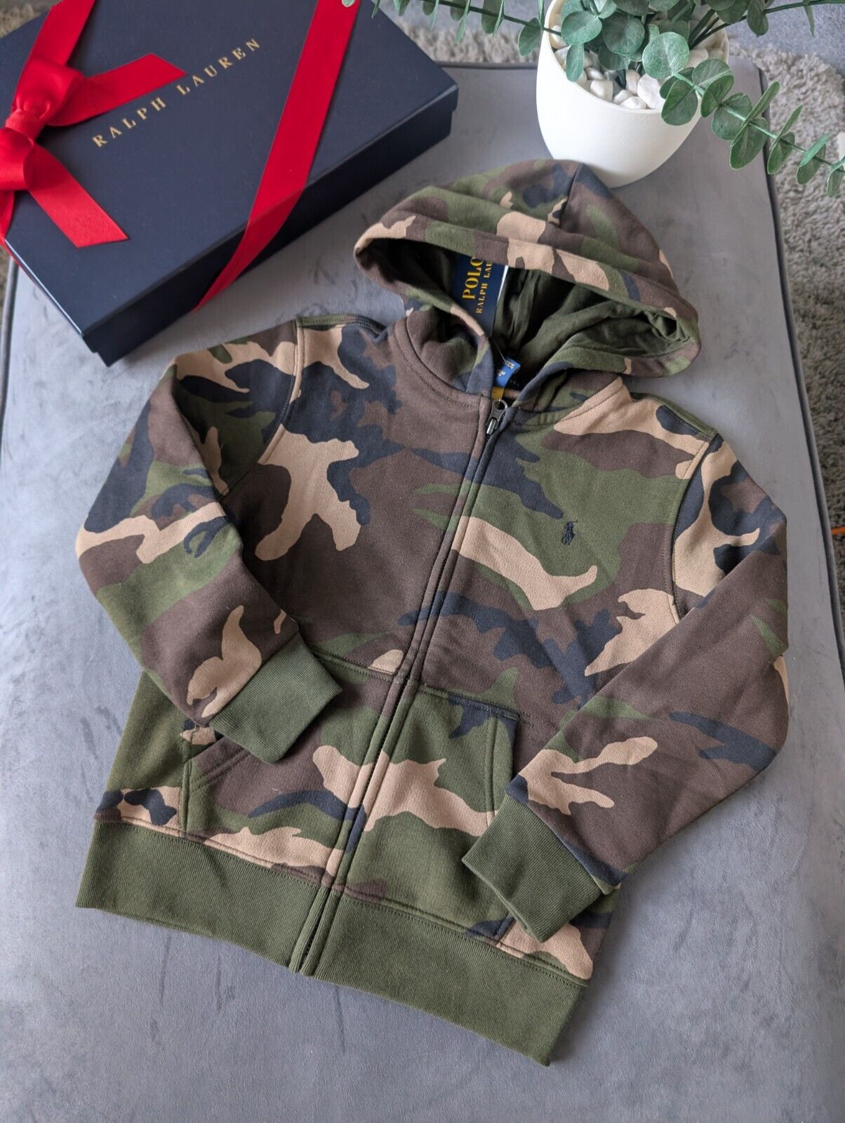 New Polo Ralph Lauren Camo Full Zip Hoodie In Kids Size 5-6yr Army Gift Jacket