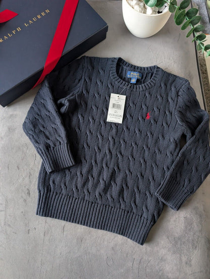 New Boys Ralph Lauren Navy Blue cable knit long sleeve jumper autumn winter 5yrs