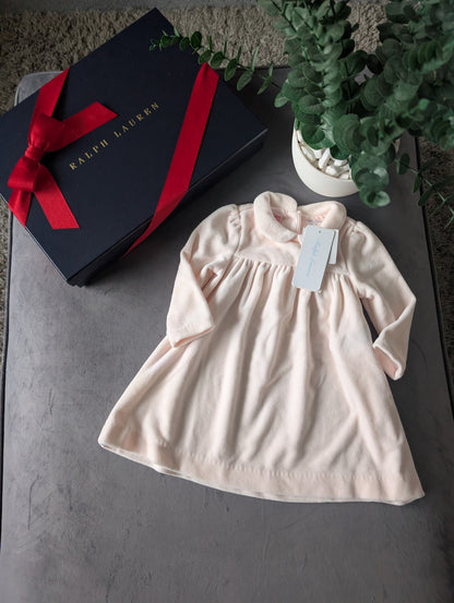 New Ralph Lauren Gorgeous Pink Scalloped Velvet Dress Baby Girl Gift 3-6m Cute