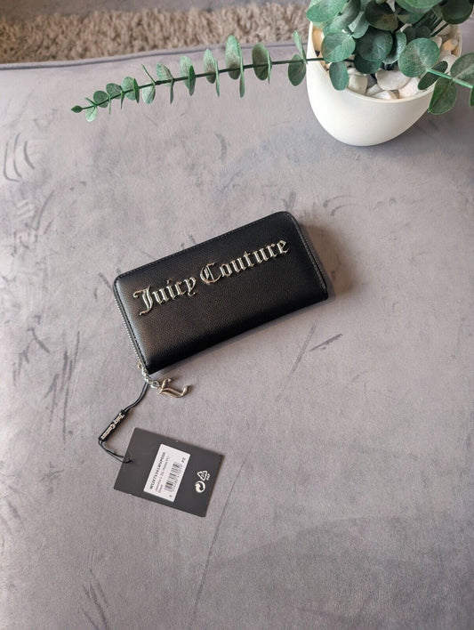 New Juicy Couture Large Black Jasmine Purse Wallet Zip-Around Genuine Gift Coin