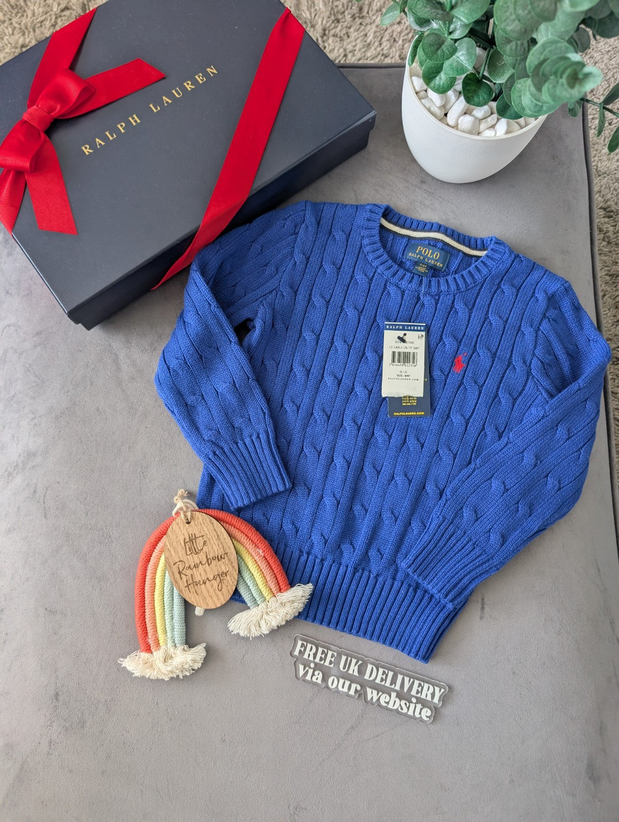 New Boys Ralph Lauren Blue cable knit long sleeve jumper Smart Age 3/4yrs Gift